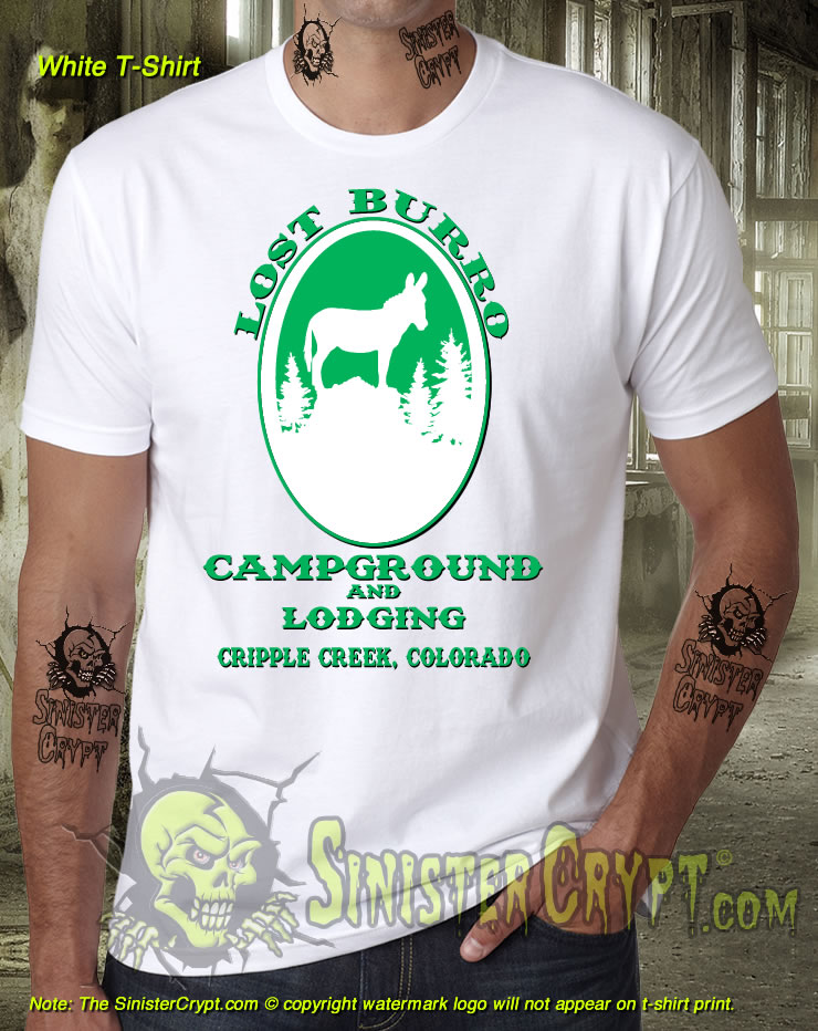 Lost Burro Campground, Cripple Creek, CO unisex black t-shirt.