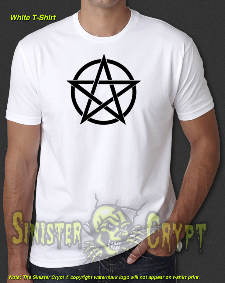 Pentagram White t-shirt Occult Wiccan Goth Metal Baphomet S-6XL