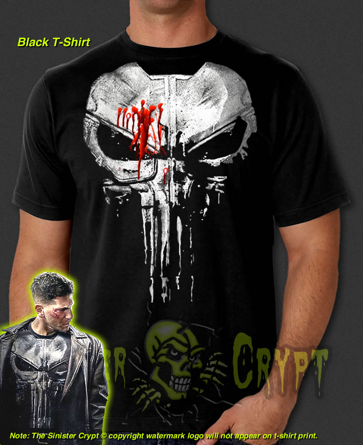 Punisher Armor Bloody Skull Black t-shirt Jon Bernthal Frank Castle Painted S-6XL
