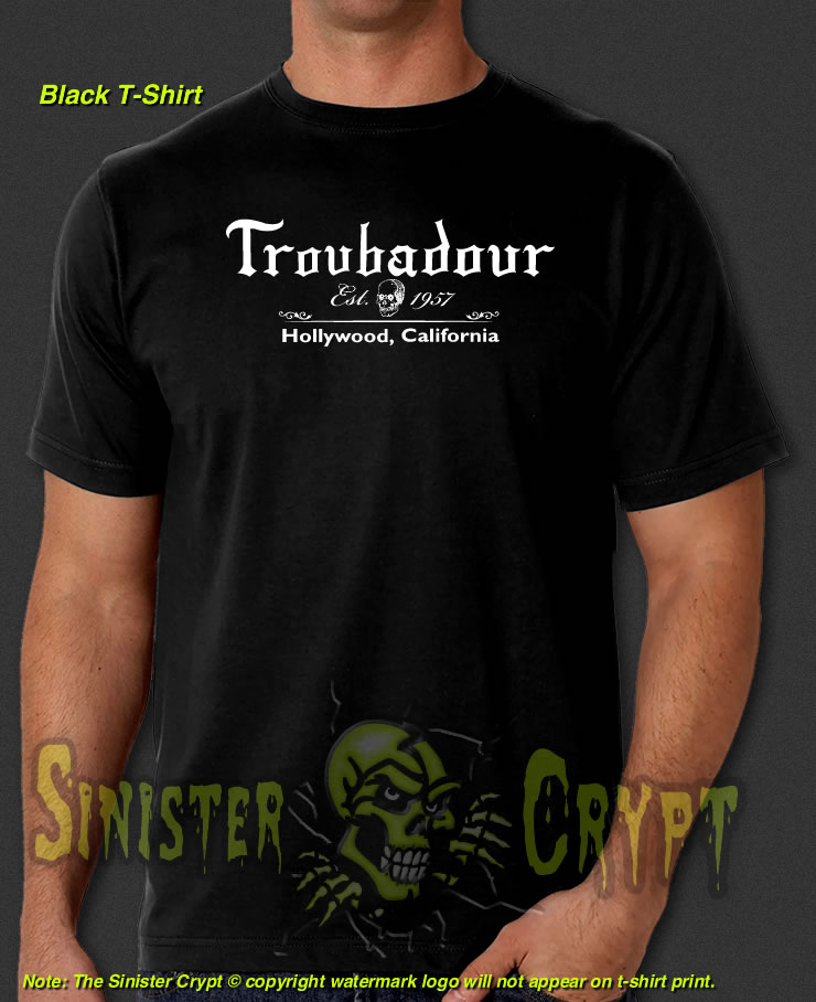 Troubadour Hollywood, California Black t-shirt Nightclub Rock Music S-6XL