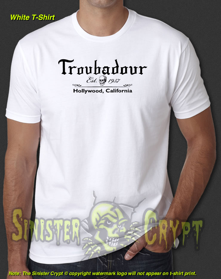 Troubadour Hollywood, California White t-shirt Nightclub Rock Music S-6XL