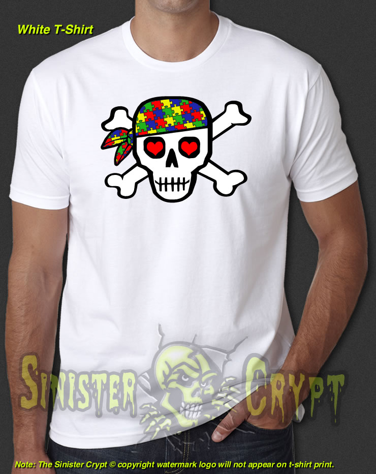 Autism Awareness Support Pirate Skull Design New White T-Shirt S-6XL
