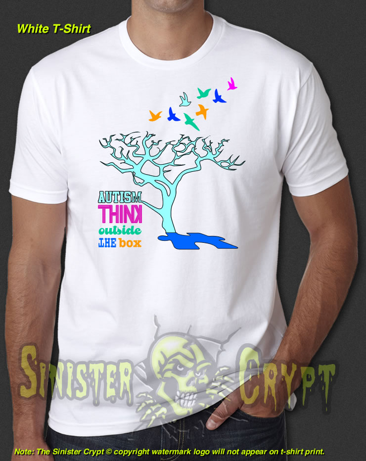 Autism Awareness Tree design, Think Outside The Box t-shirt S-6XL