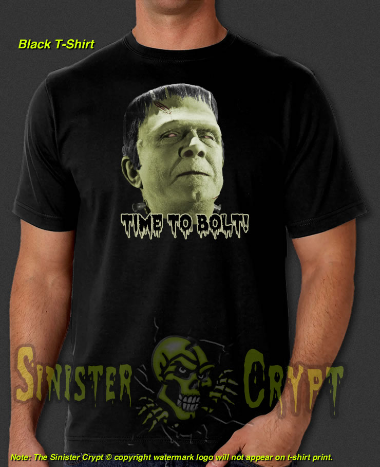 Frankenstein Time to Bolt Black t-shirt Halloween Monster Creature S-6X