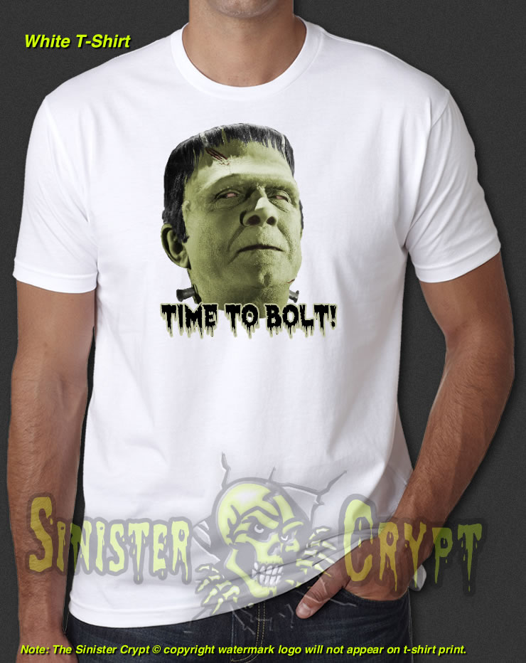 Frankenstein Time to Bolt White t-shirt Halloween Monster Creature S-6X