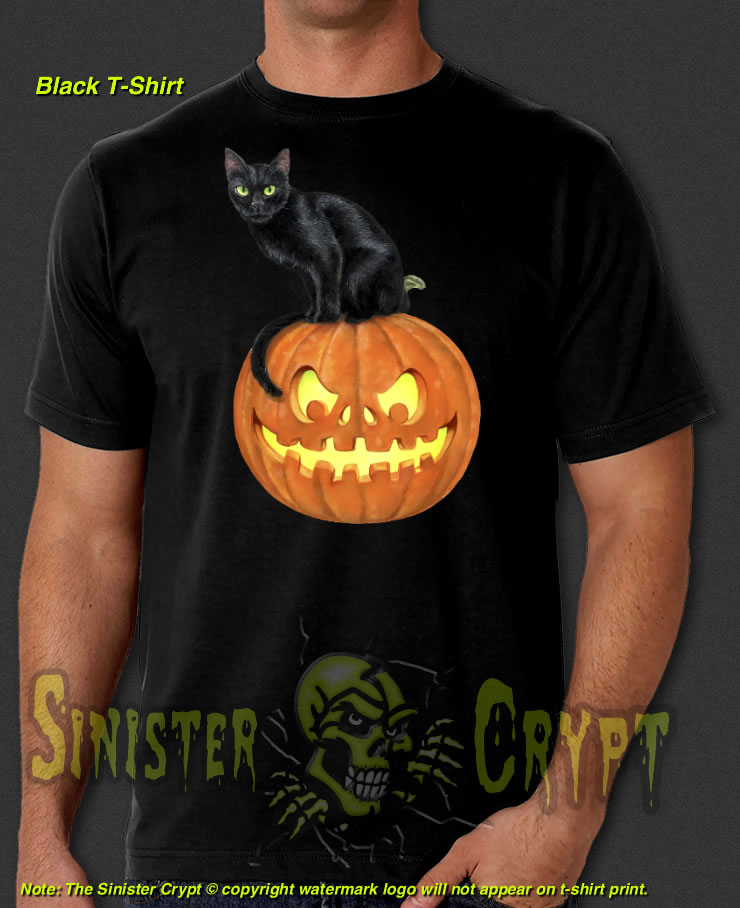 Black Cat on Halloween Pumpkin Black t-shirt S-6XL