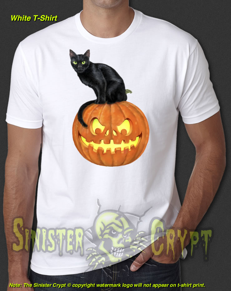 Black Cat on Halloween Pumpkin White t-shirt S-6XL