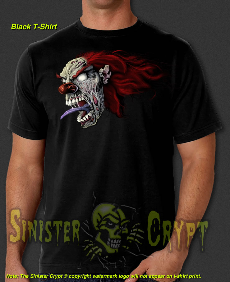 Clown Zombie Screaming Halloween Black t-shirt S-6XL