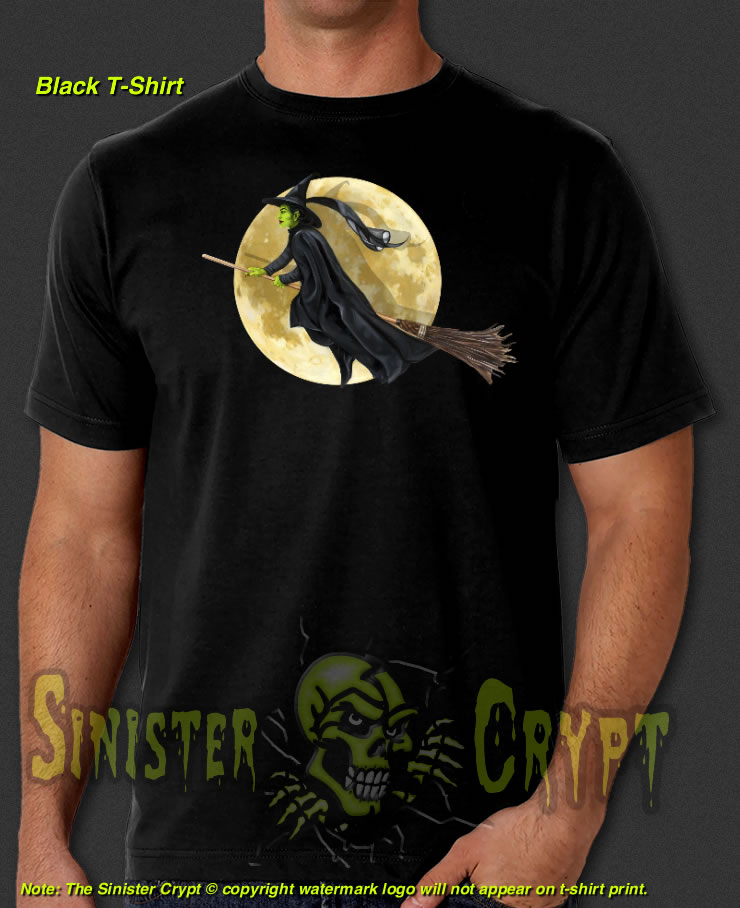 Witch on Broom Black t-shirt Moon Halloween S-6XL