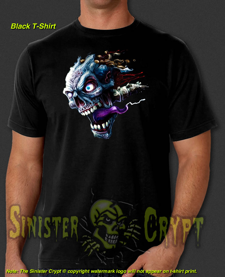 Screaming Skull Zombie Black t-shirt featuring a large bold full color print. Makes a great gift!