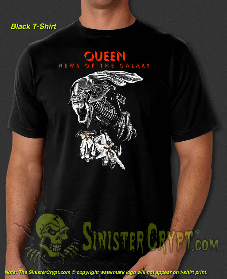 Aliens Queen News of the Galaxy Black t-shirt