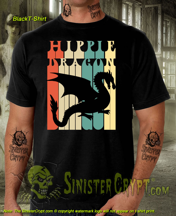 Hippie Dragon Design Black T-Shirt S-6XL