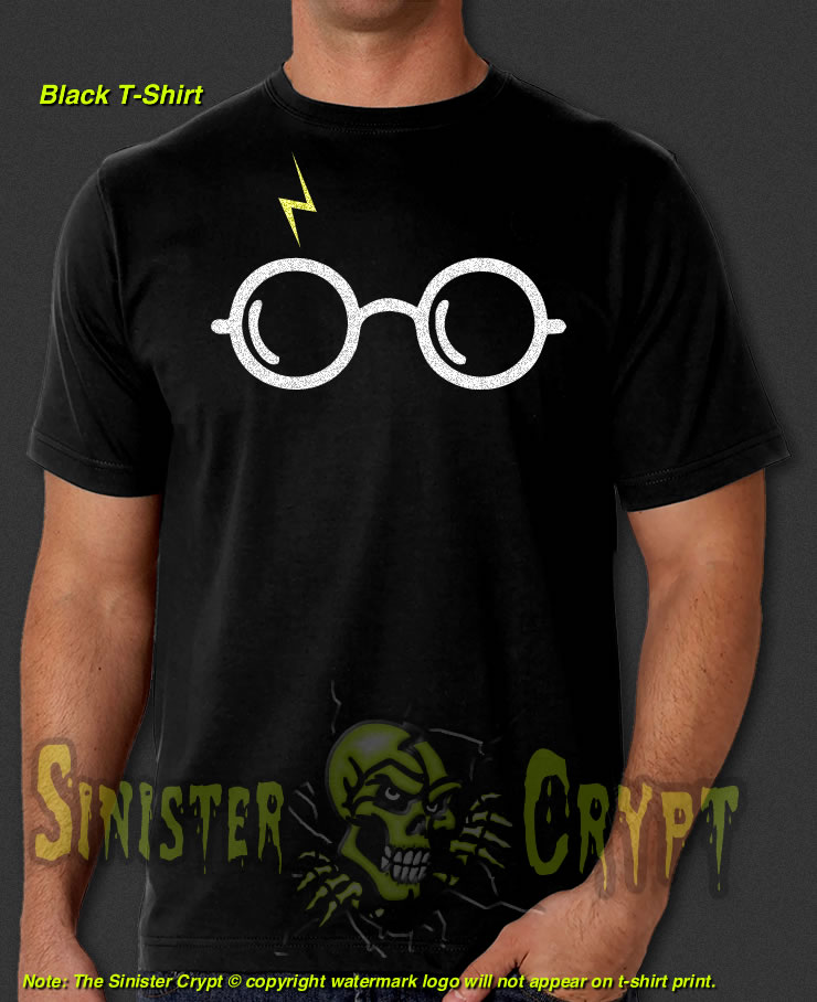 Harry Potter Glasses Lightning Bolt Scar Black t-shirt S-6XL
