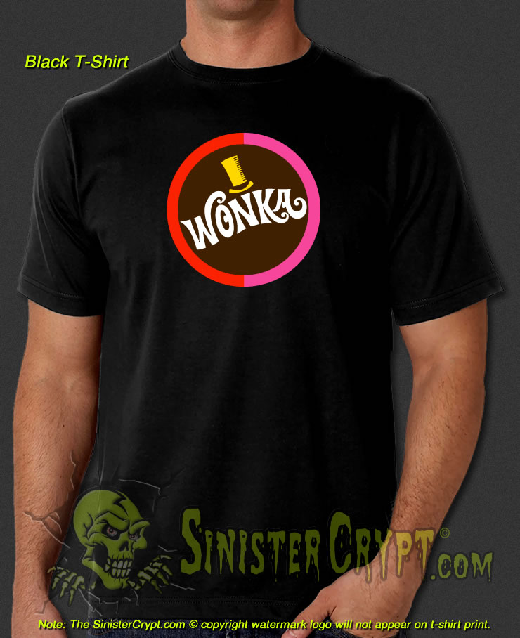 Willy Wonka Black t-shirt, Retro Factory Chocolate Candy Bar, sizes S to 6XL 