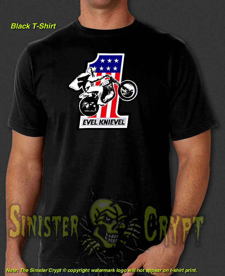 Evel Knievel Black t-shirt Motorcycle Thrill Seeker Daredevil S-6XL