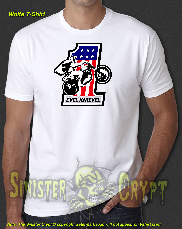Evel Knievel White t-shirt Motorcycle Thrill Seeker Daredevil S-6XL