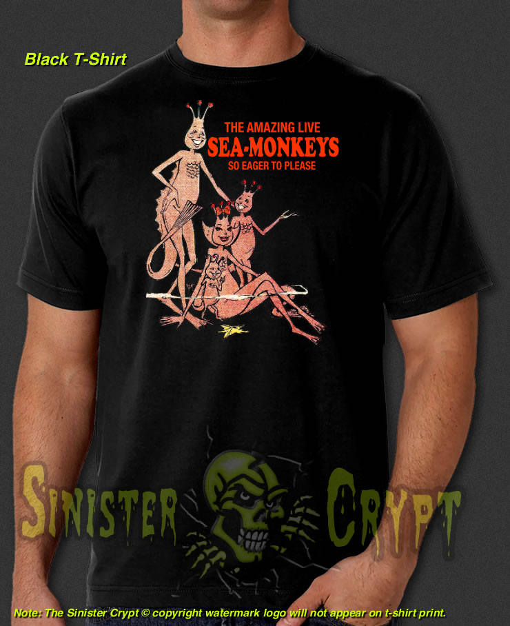 Sea Monkeys Black t-shirt 1960s 1970s Comics Comic Books Mid Century S-6XL