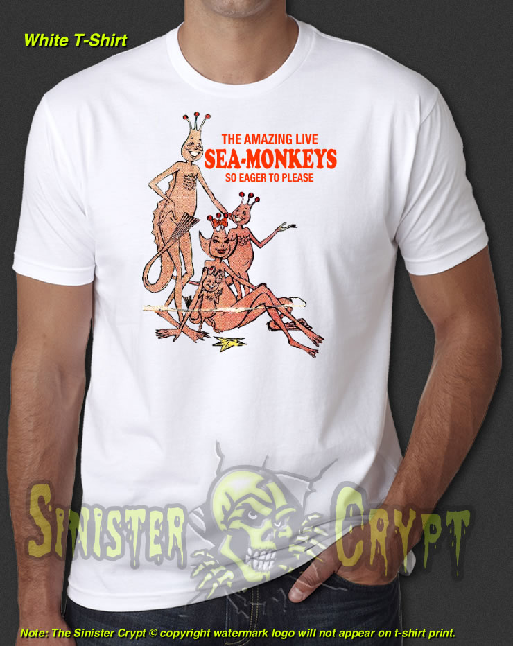 Sea Monkeys White t-shirt 1960s 1970s Comics Comic Books Mid Century S-6XL